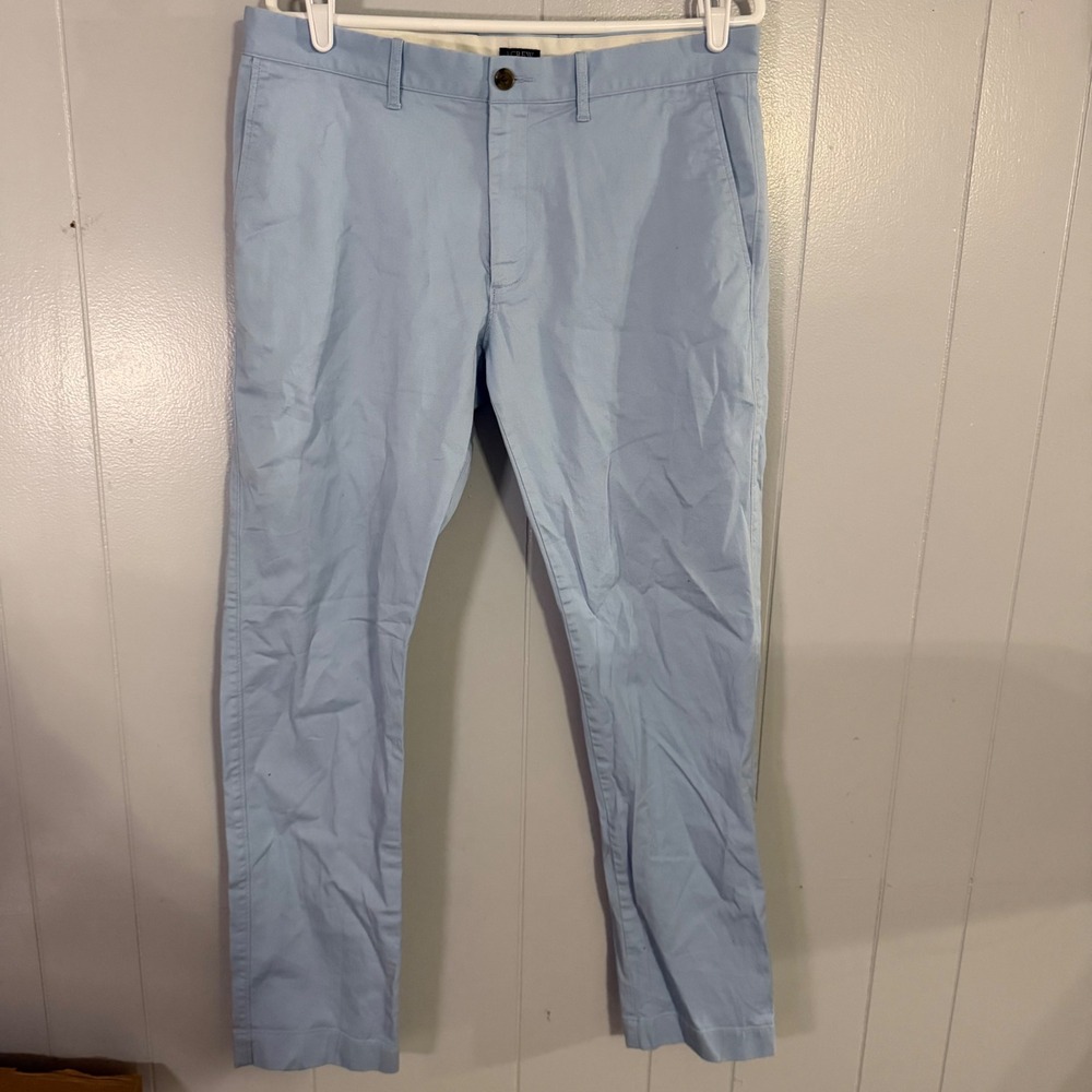 J.Crew Chino Pants Mens 34‎ Slim Straight Light Blue Cotton Blend Flat Front EUC